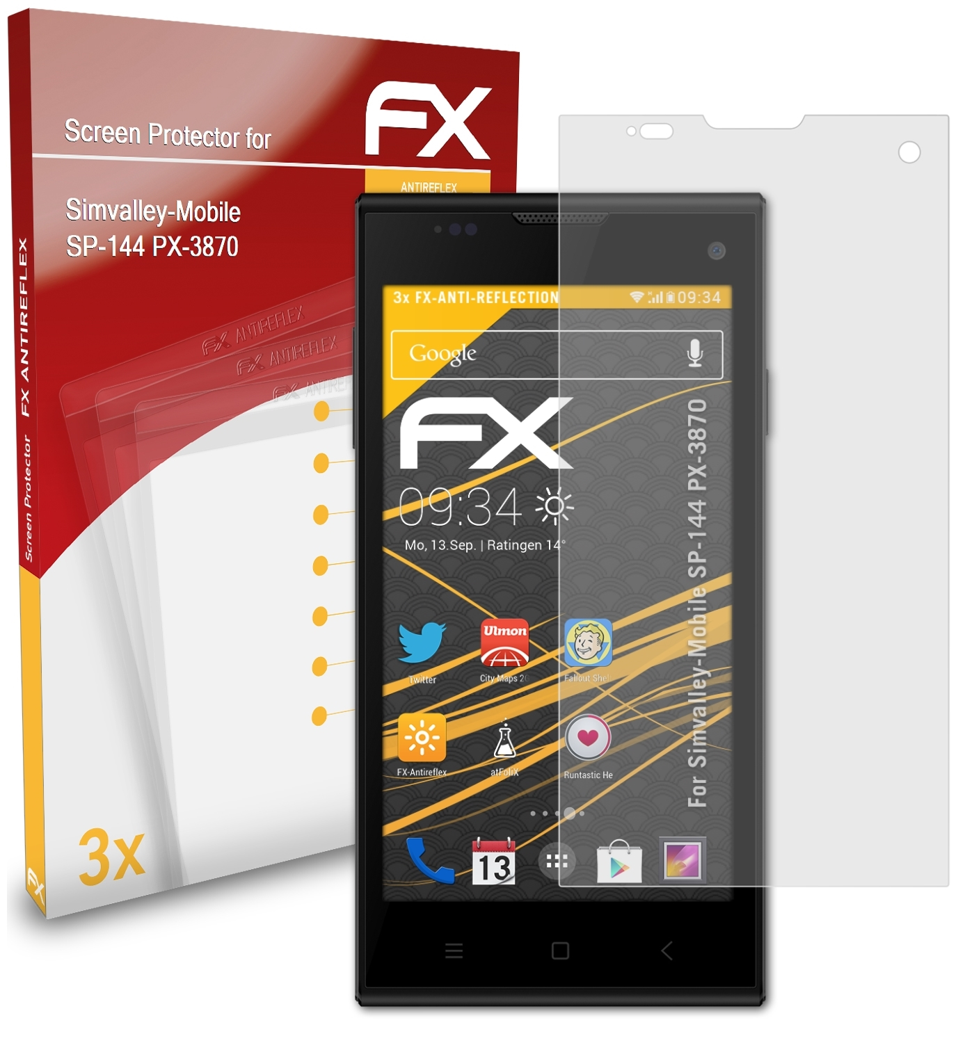3x FX-Antireflex (PX-3870)) Simvalley-Mobile SP-144 ATFOLIX Displayschutz(für