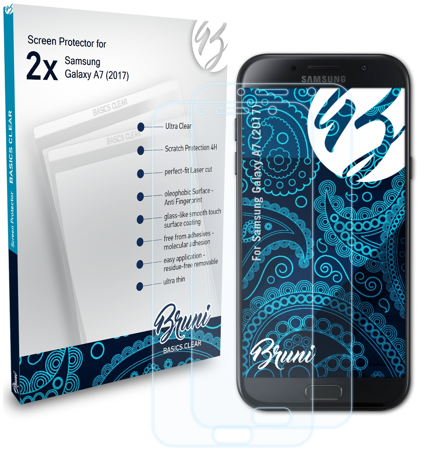 BRUNI 2x Basics-Clear Schutzfolie(für Galaxy Samsung (2017)) A7