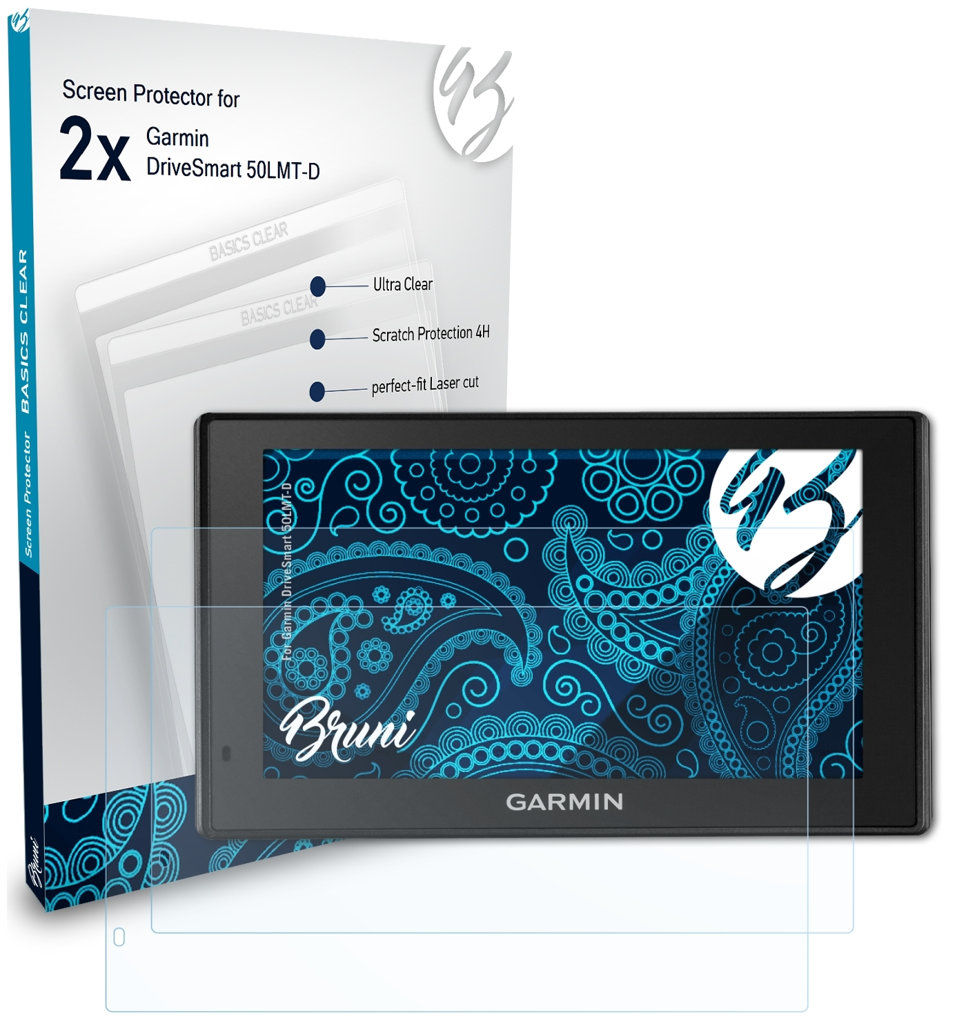 BRUNI 2x Basics-Clear DriveSmart Garmin Schutzfolie(für 50LMT-D)
