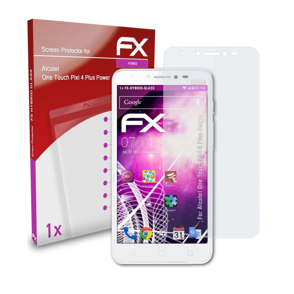 ATFOLIX FX-Hybrid-Glass Plus Pixi 4 Alcatel Power) One Touch Schutzglas(für