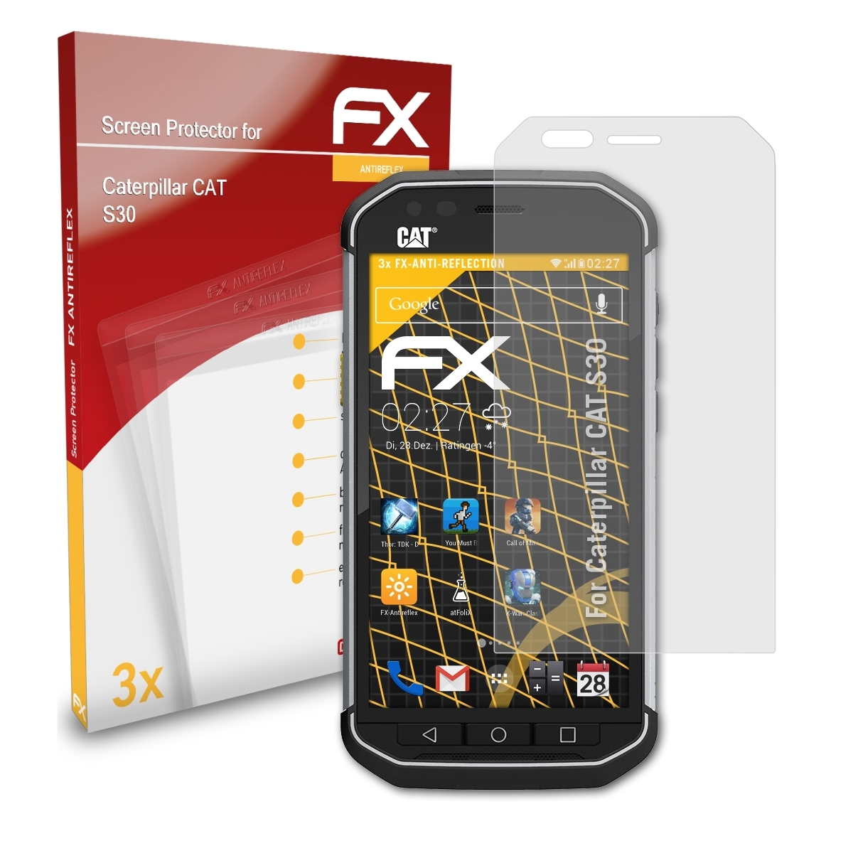 ATFOLIX 3x FX-Antireflex CAT Displayschutz(für Caterpillar S30)