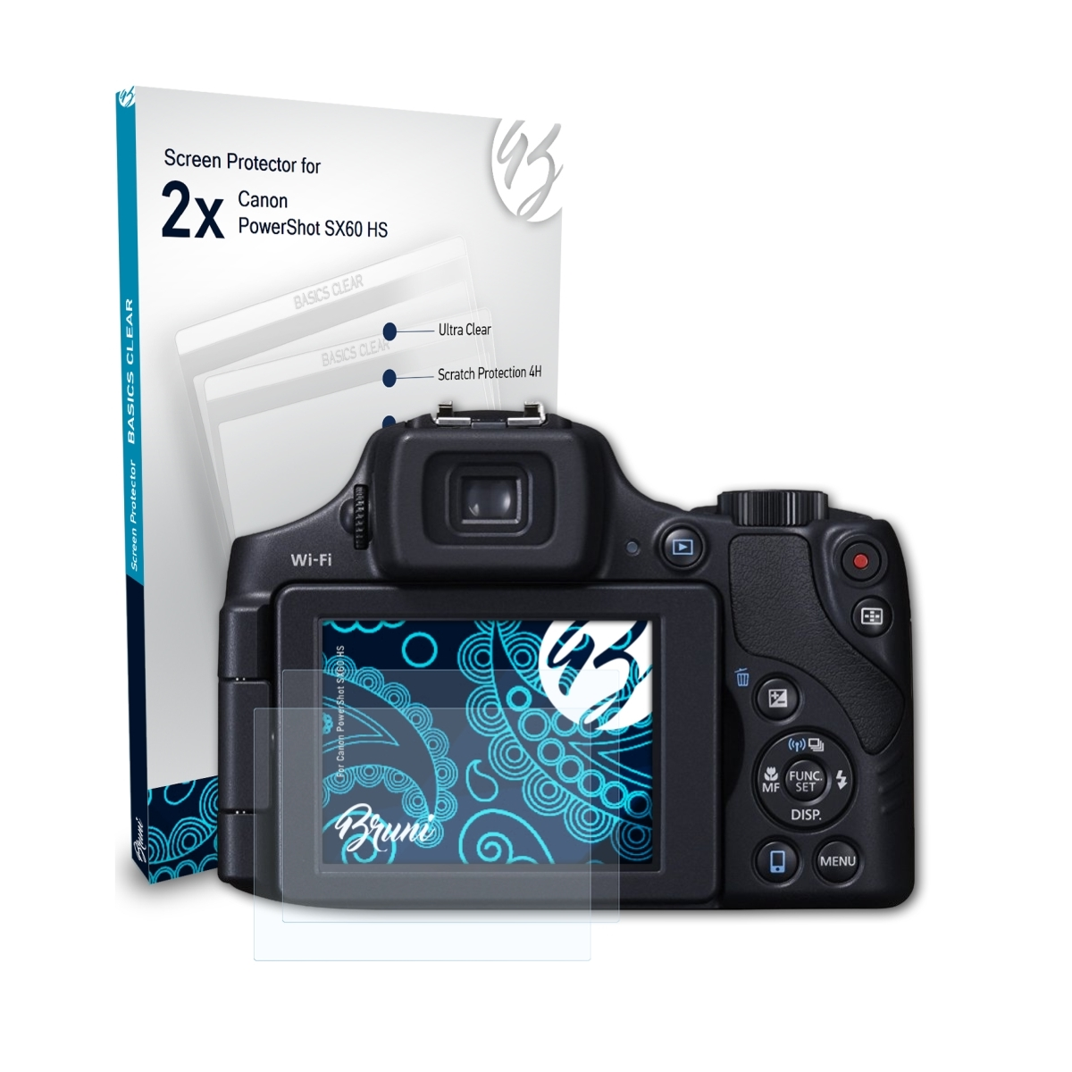 2x HS) Basics-Clear BRUNI Schutzfolie(für Canon PowerShot SX60