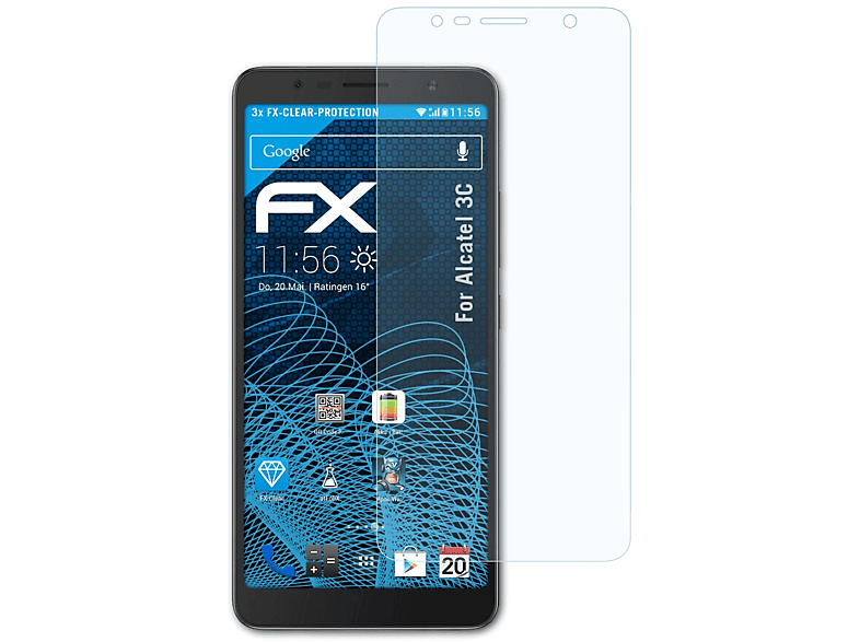 ATFOLIX 3x Alcatel FX-Clear 3C) Displayschutz(für