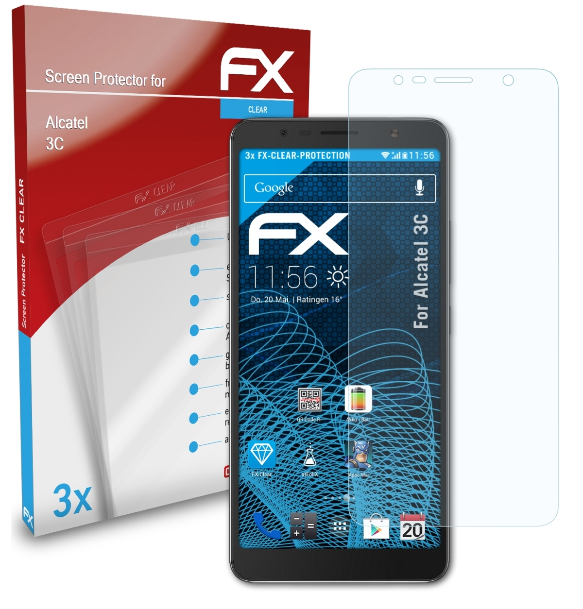 ATFOLIX 3x FX-Clear Displayschutz(für Alcatel 3C)