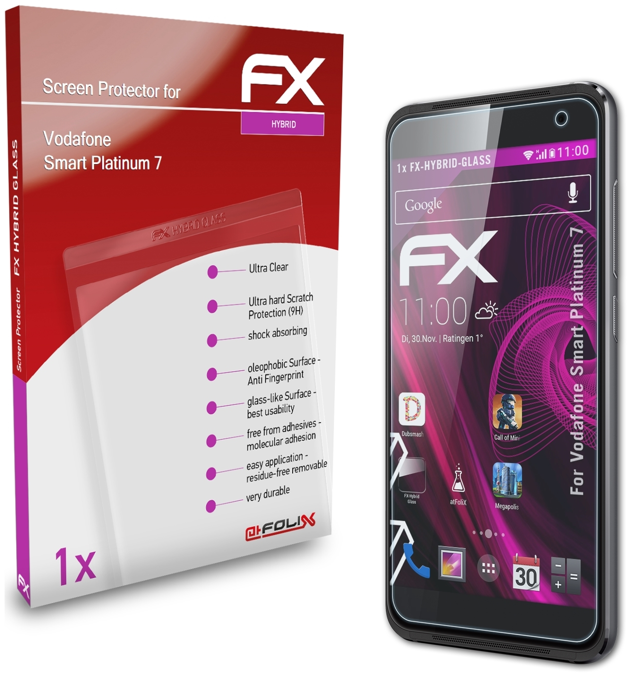 ATFOLIX FX-Hybrid-Glass Schutzglas(für Smart Vodafone Platinum 7)