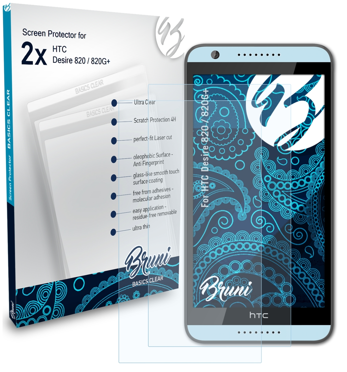 BRUNI 2x Basics-Clear Schutzfolie(für 820G+) HTC / 820 Desire