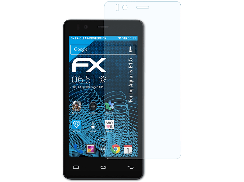 ATFOLIX 3x FX-Clear Aquaris bq Displayschutz(für E4.5)