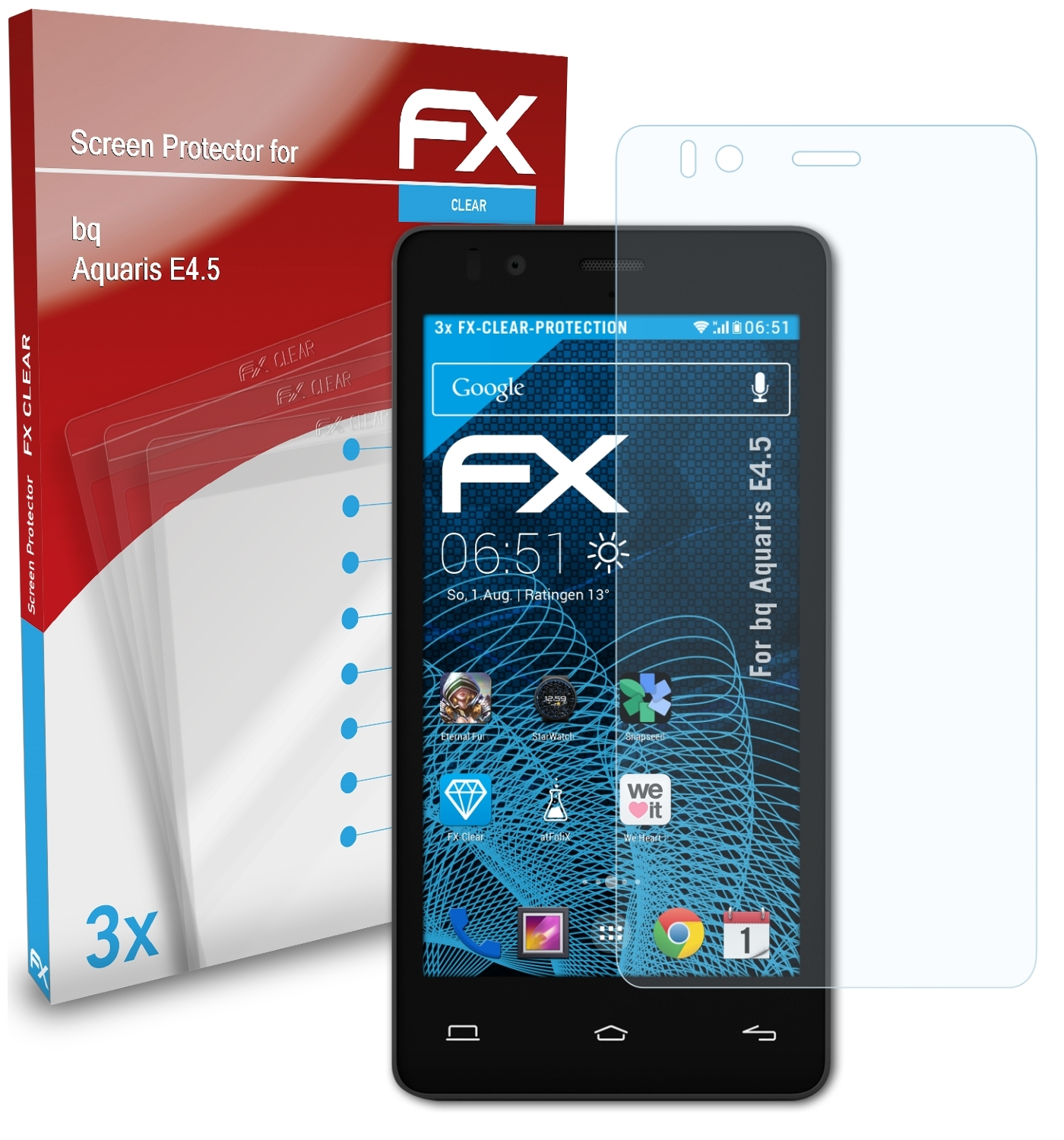 ATFOLIX 3x FX-Clear Aquaris bq Displayschutz(für E4.5)