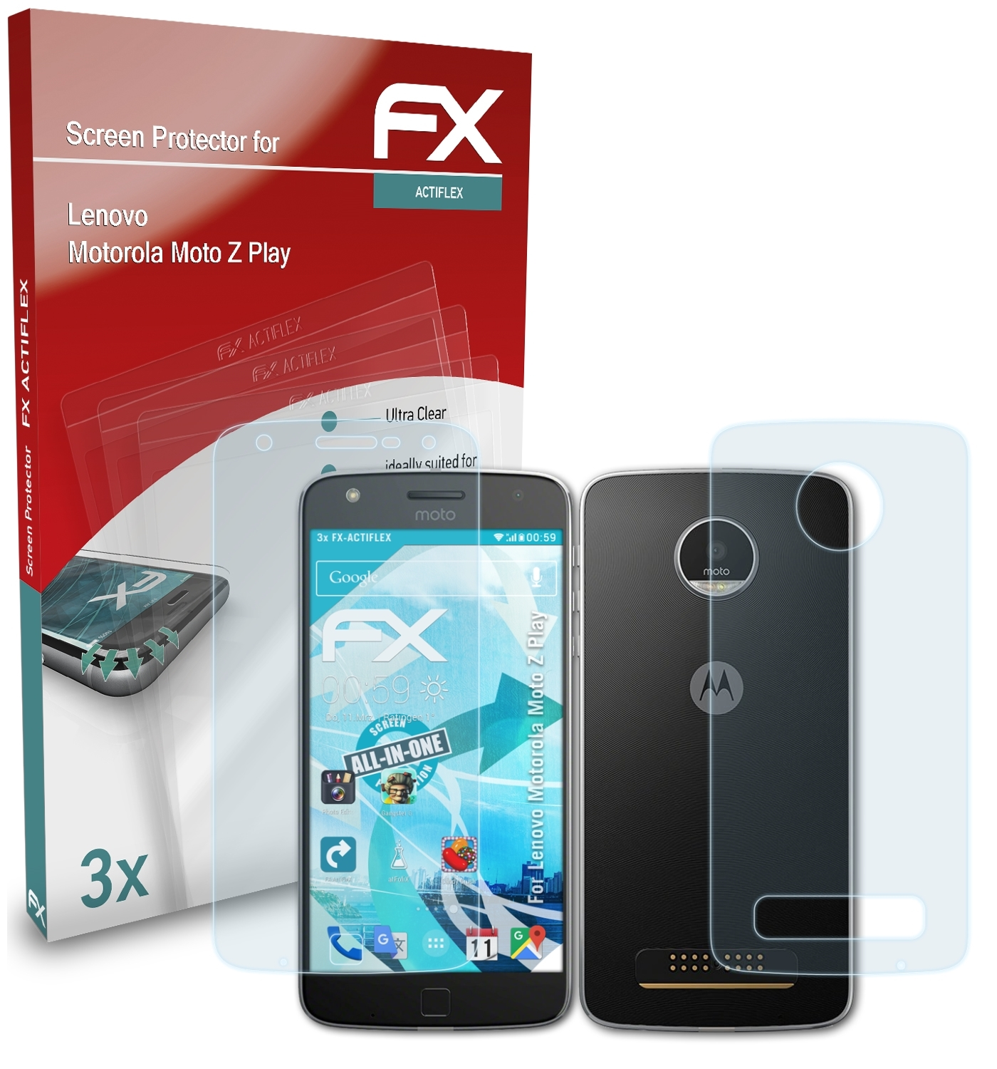 ATFOLIX 3x Lenovo Displayschutz(für Motorola Moto Z Play) FX-ActiFleX