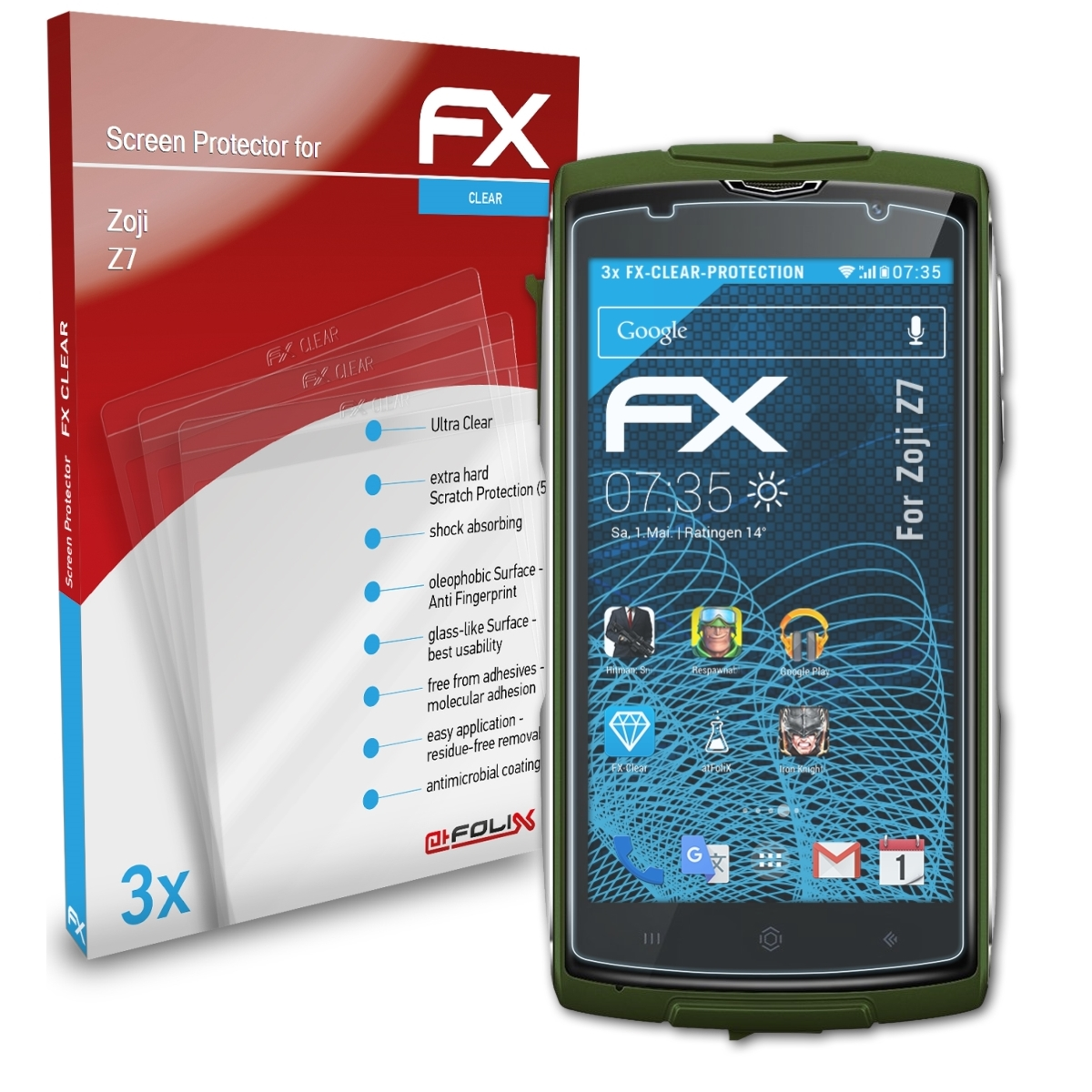 Zoji 3x Displayschutz(für ATFOLIX Z7) FX-Clear