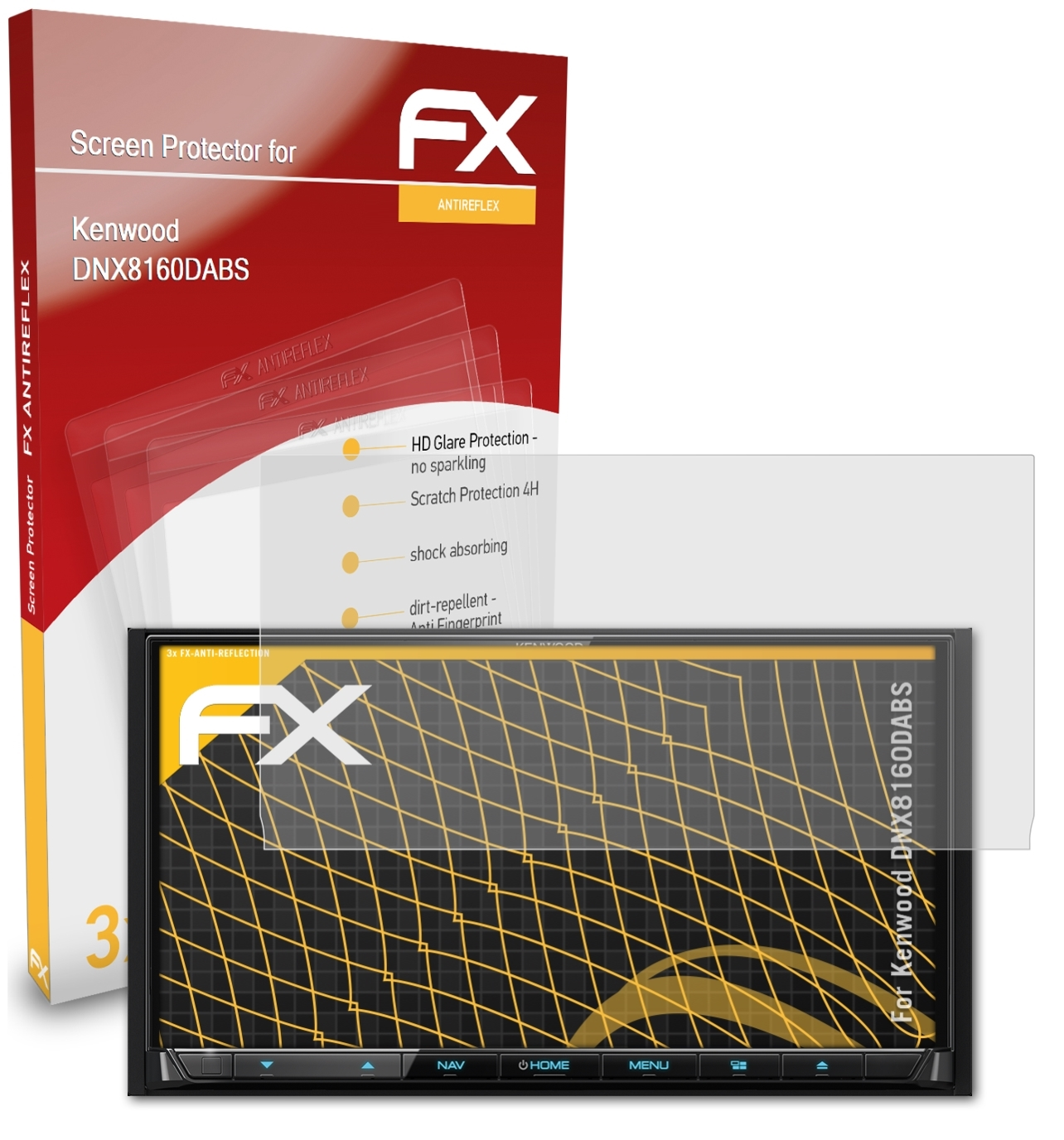 ATFOLIX 3x FX-Antireflex Displayschutz(für Kenwood DNX8160DABS)