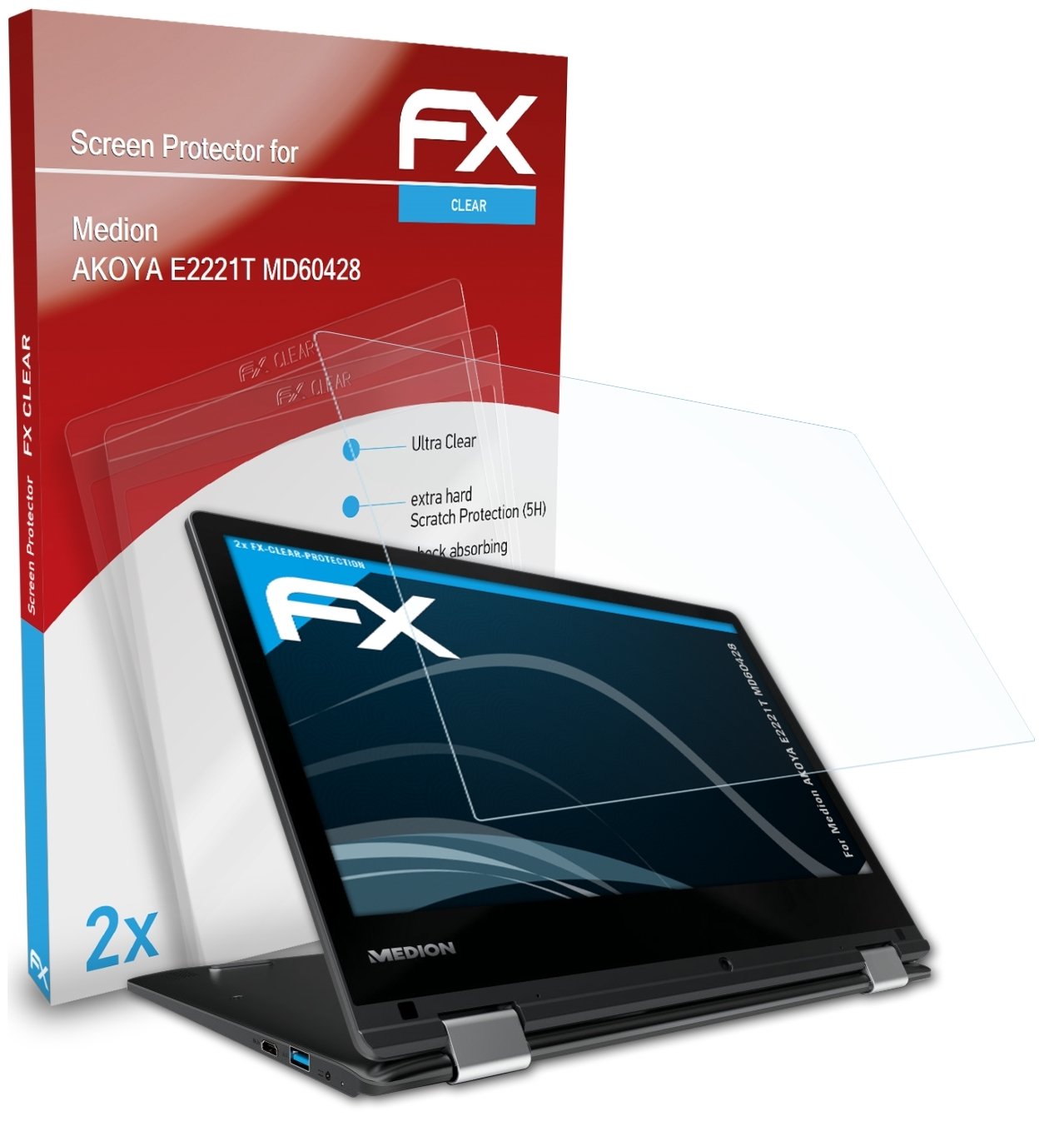 ATFOLIX 2x FX-Clear E2221T Displayschutz(für (MD60428)) AKOYA Medion
