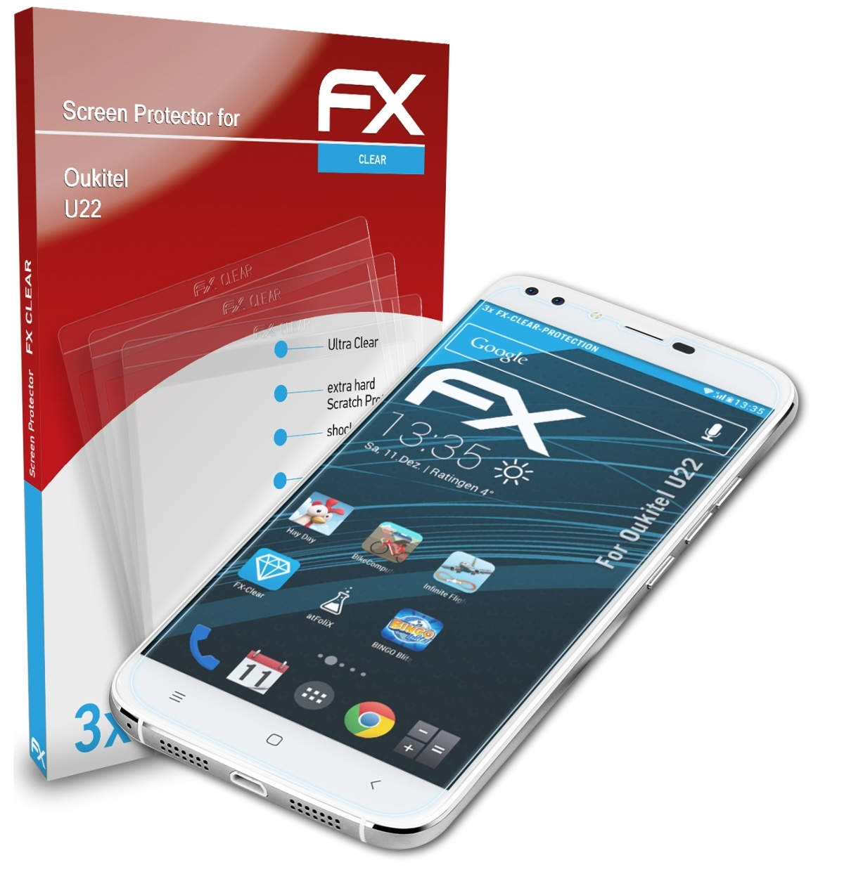 3x ATFOLIX Oukitel Displayschutz(für FX-Clear U22)