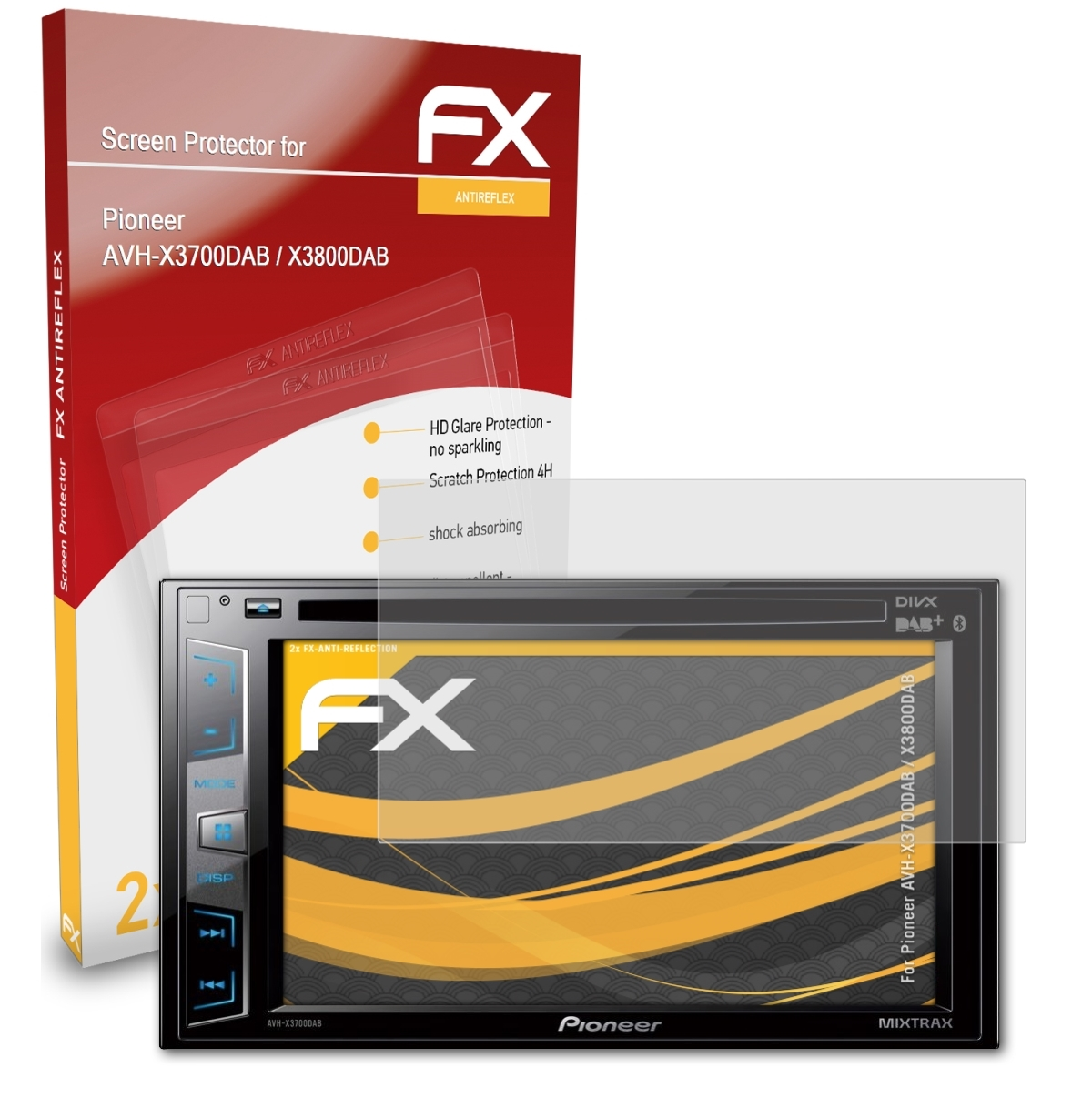 AVH-X3700DAB ATFOLIX 2x Pioneer FX-Antireflex / Displayschutz(für X3800DAB)