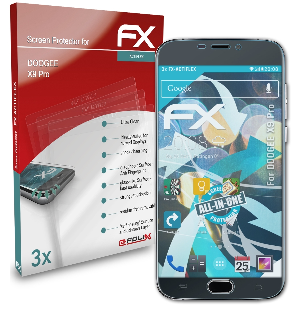 ATFOLIX 3x FX-ActiFleX Displayschutz(für Doogee X9 Pro)