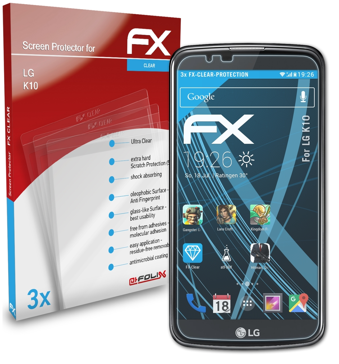 ATFOLIX 3x FX-Clear Displayschutz(für LG K10)