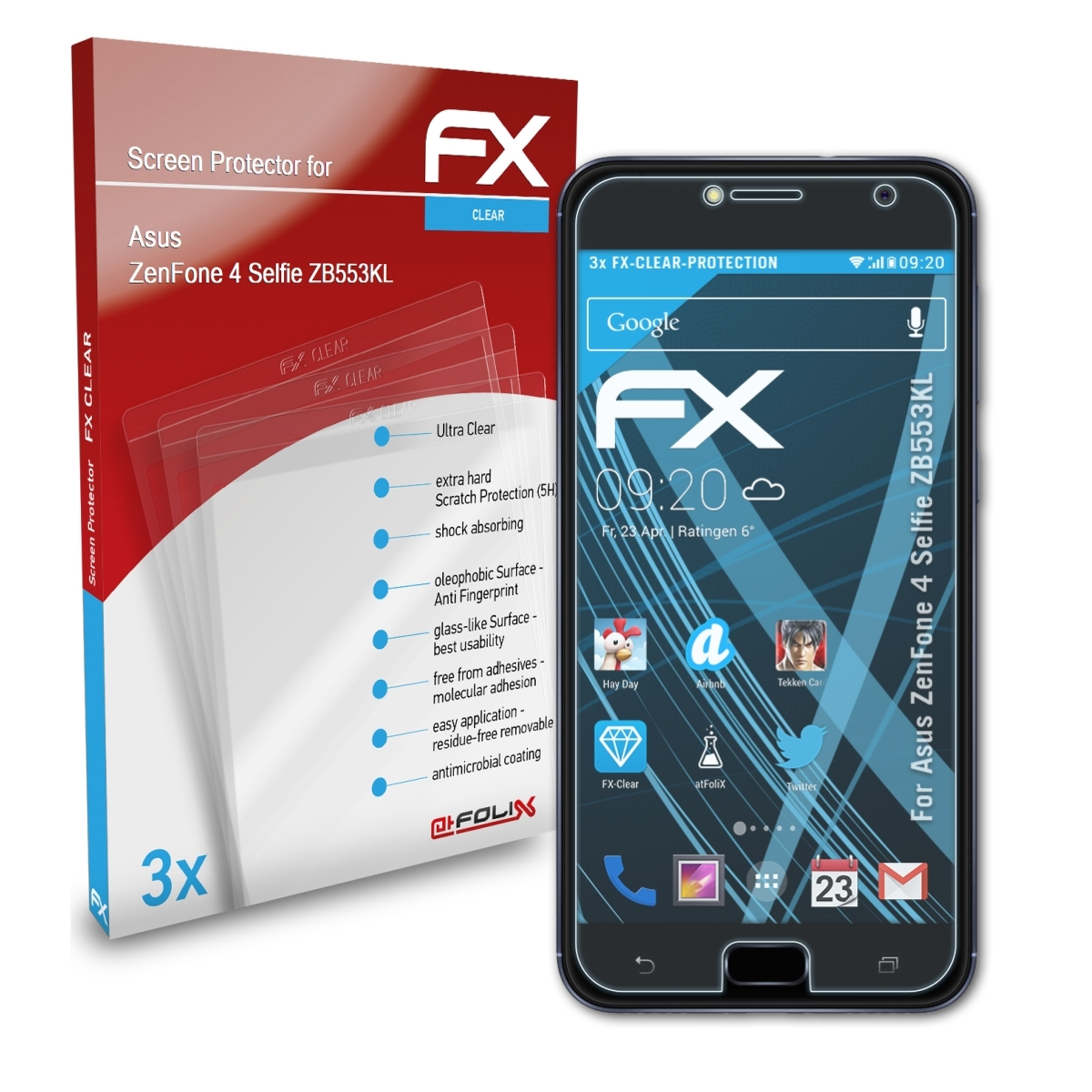 3x Displayschutz(für Asus Selfie (ZB553KL)) FX-Clear ATFOLIX 4 ZenFone