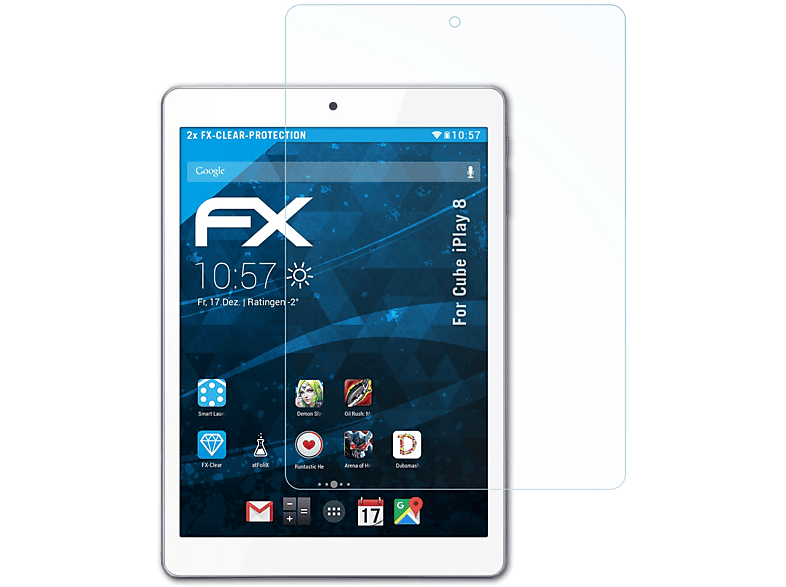 2x iPlay Cube Displayschutz(für 8) ATFOLIX FX-Clear