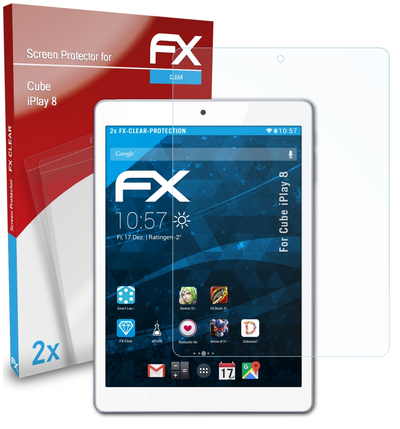 ATFOLIX 2x iPlay 8) Displayschutz(für Cube FX-Clear