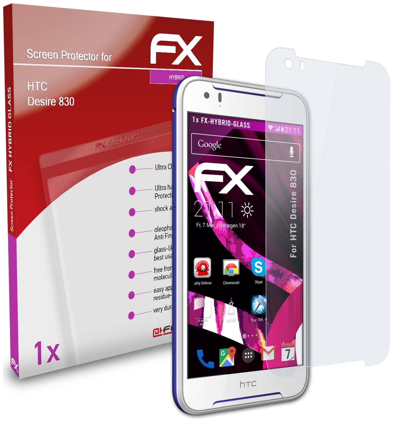 ATFOLIX FX-Hybrid-Glass Schutzglas(für HTC 830) Desire