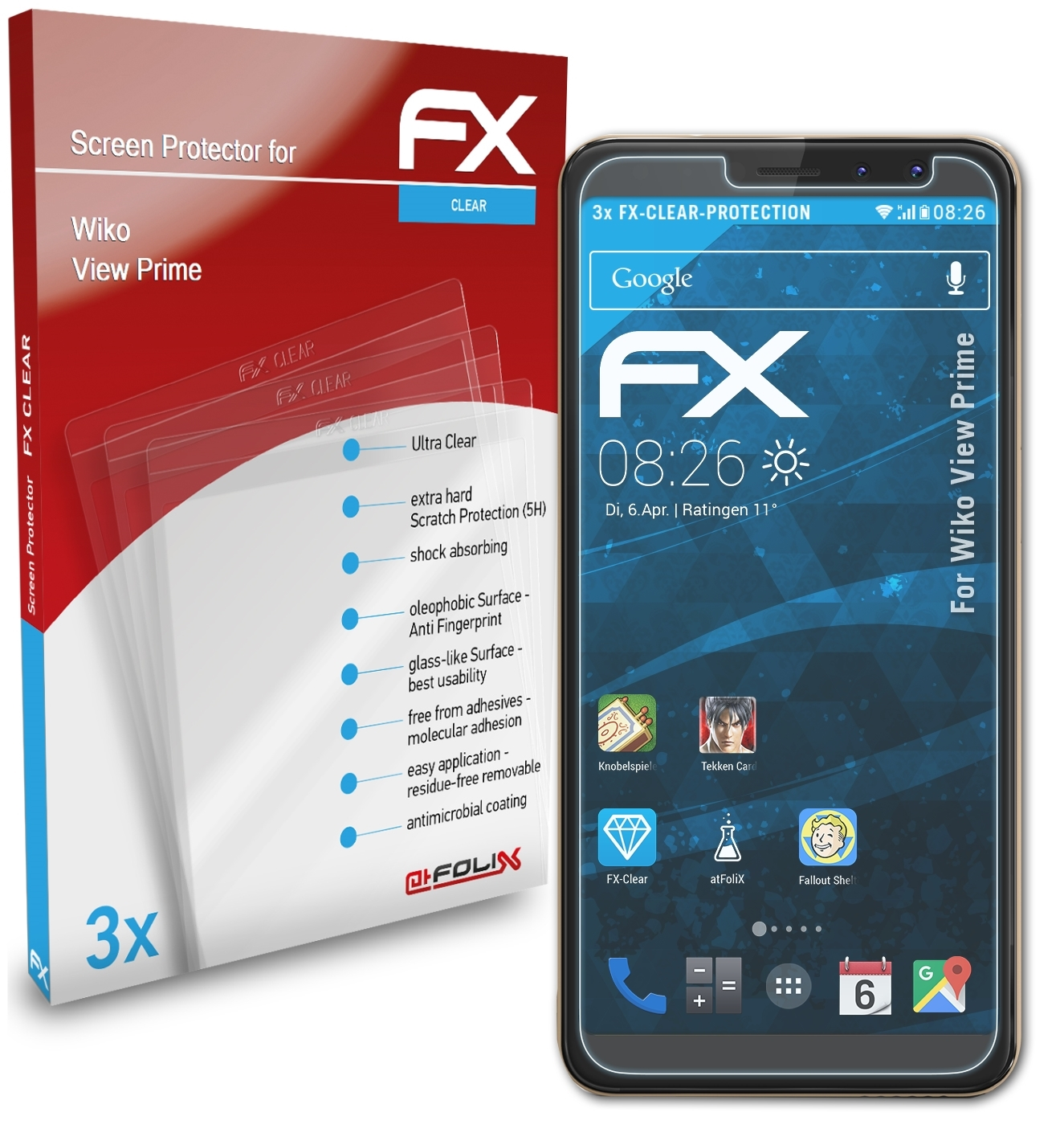 ATFOLIX 3x FX-Clear Displayschutz(für Wiko View Prime)