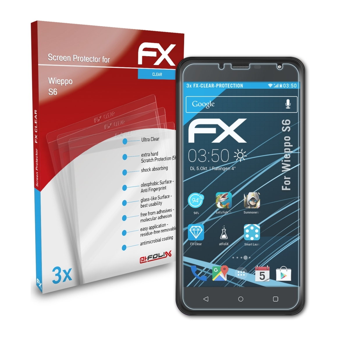 ATFOLIX 3x FX-Clear S6) Wieppo Displayschutz(für
