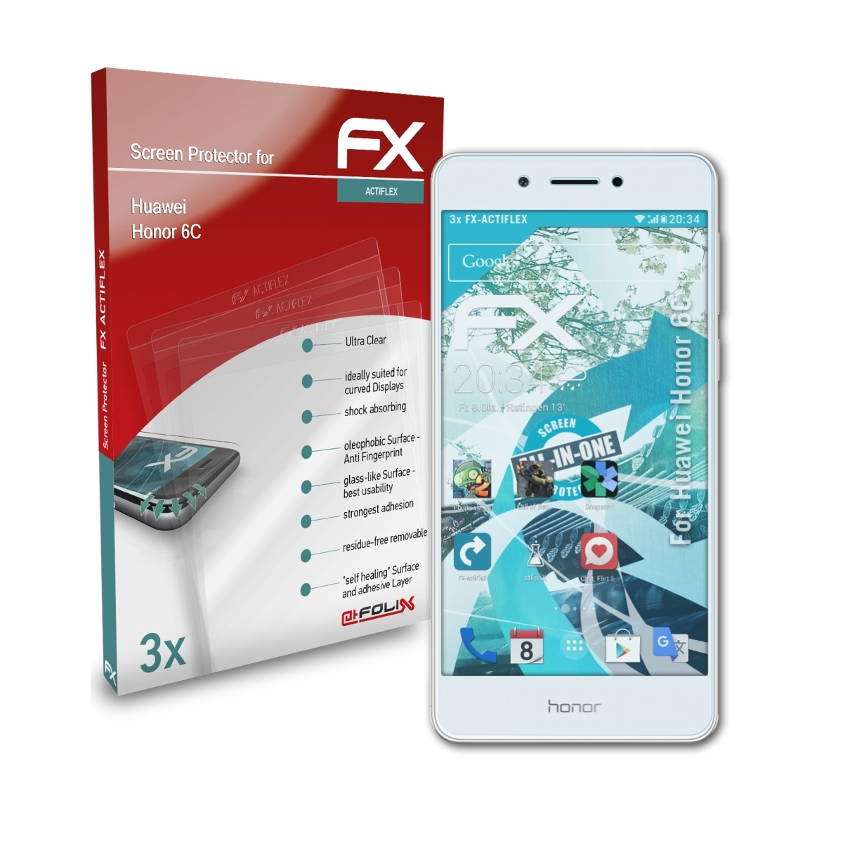 3x Huawei ATFOLIX FX-ActiFleX 6C) Honor Displayschutz(für