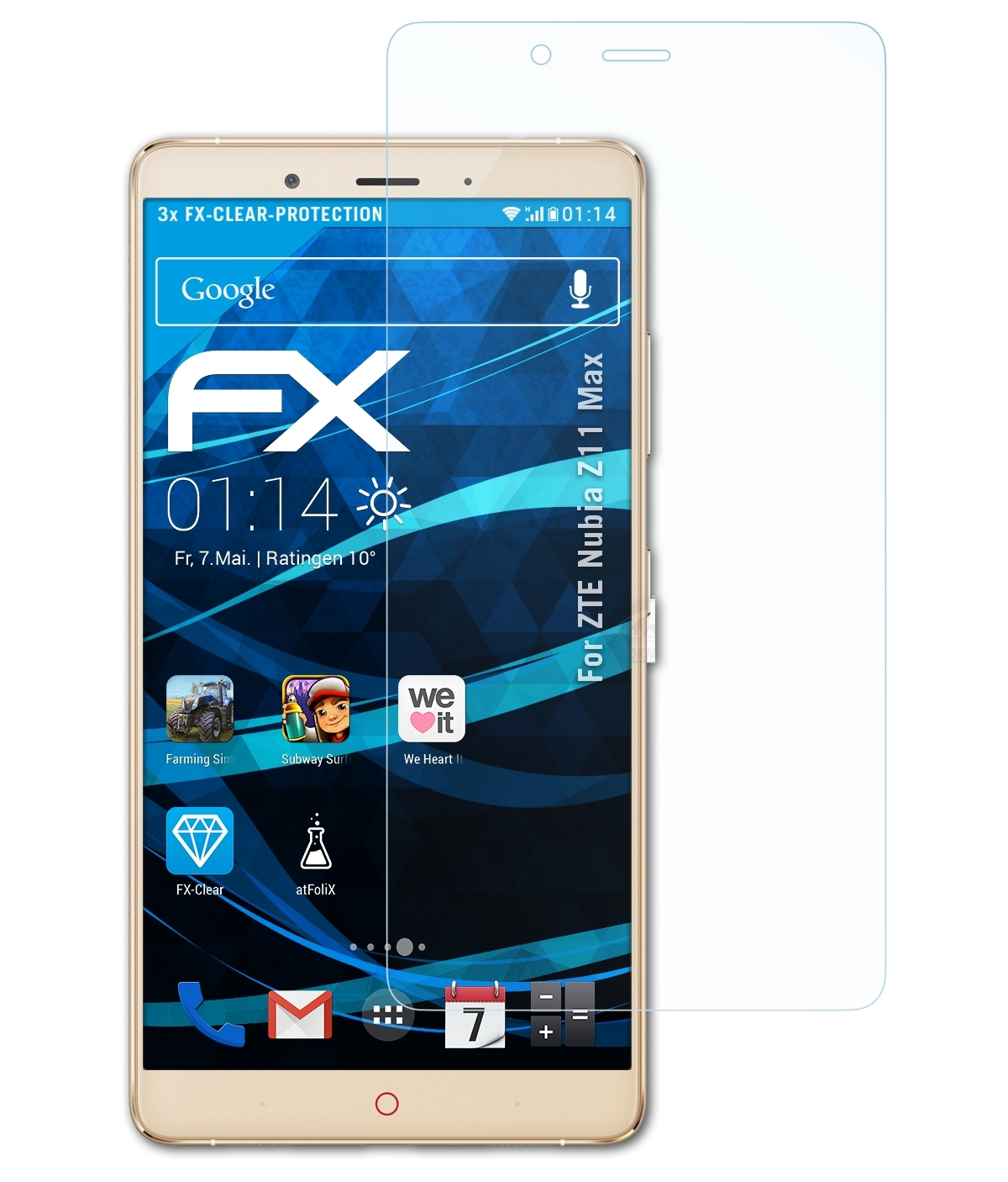 Nubia 3x ZTE Z11 Displayschutz(für ATFOLIX Max) FX-Clear