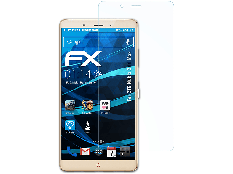 ATFOLIX 3x FX-Clear Displayschutz(für ZTE Nubia Z11 Max)