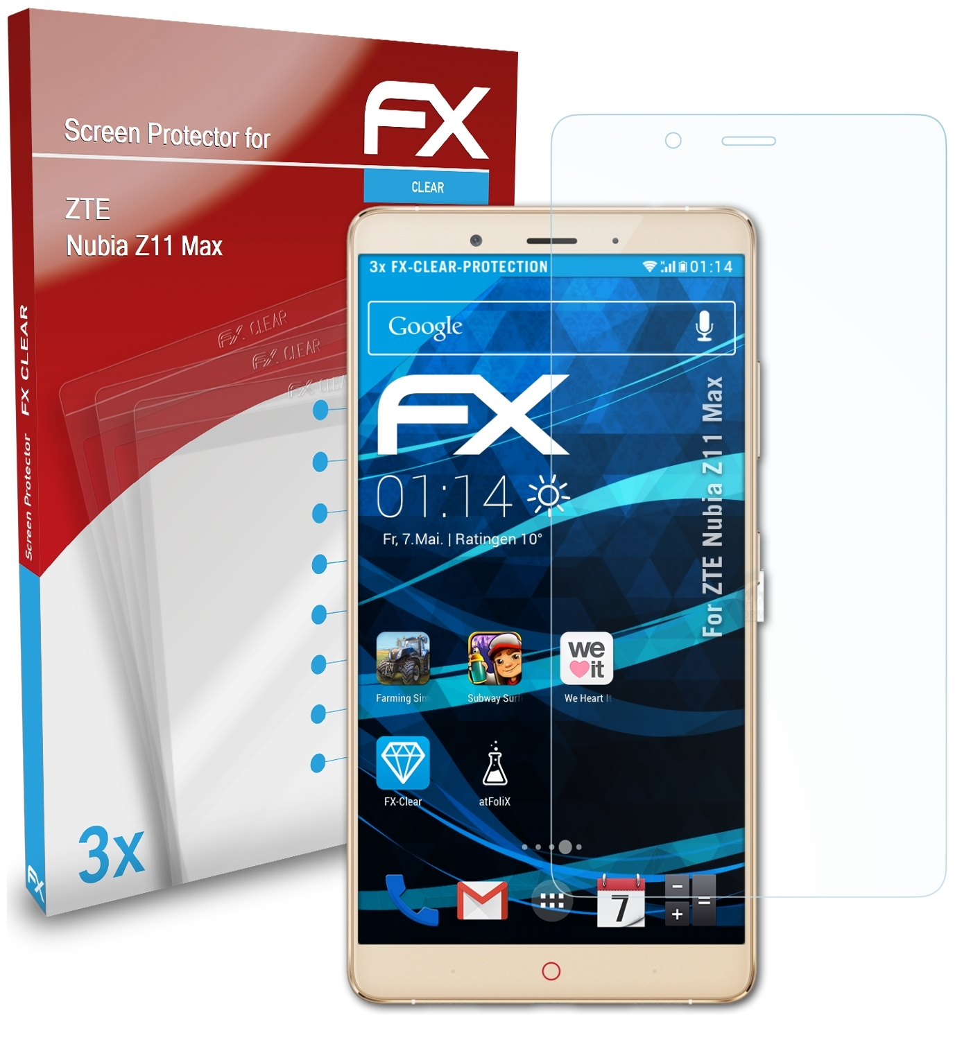 Nubia 3x ZTE Z11 Displayschutz(für ATFOLIX Max) FX-Clear