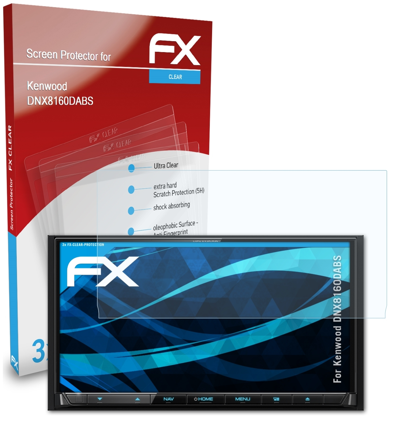 3x Displayschutz(für Kenwood ATFOLIX DNX8160DABS) FX-Clear