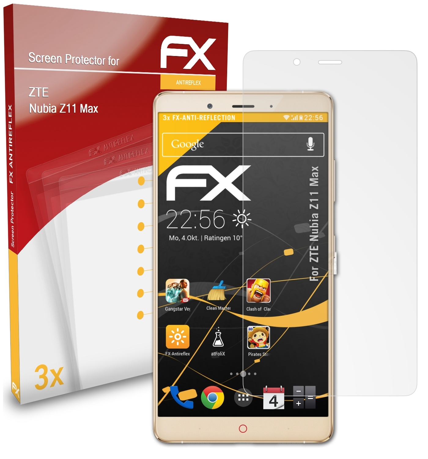 ATFOLIX Z11 Max) FX-Antireflex 3x Nubia Displayschutz(für ZTE