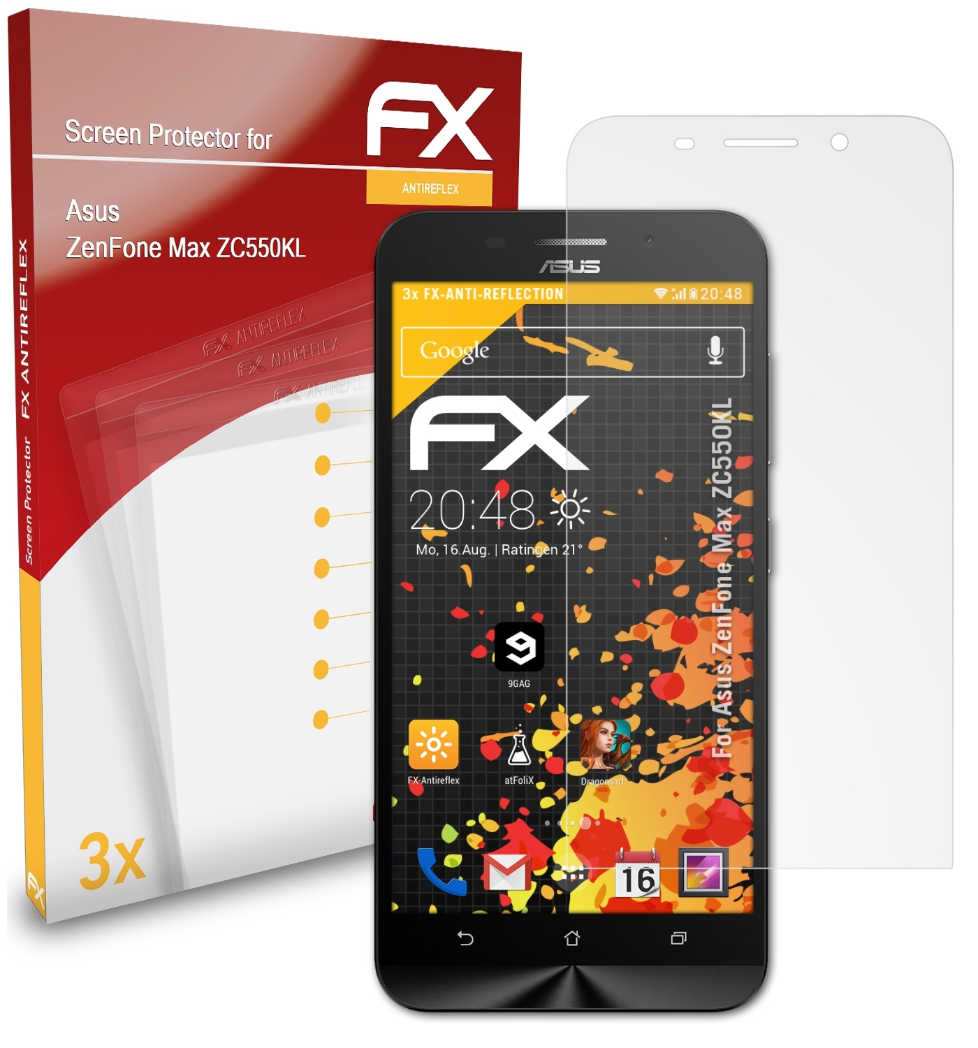 ATFOLIX 3x FX-Antireflex (ZC550KL)) Displayschutz(für ZenFone Max Asus