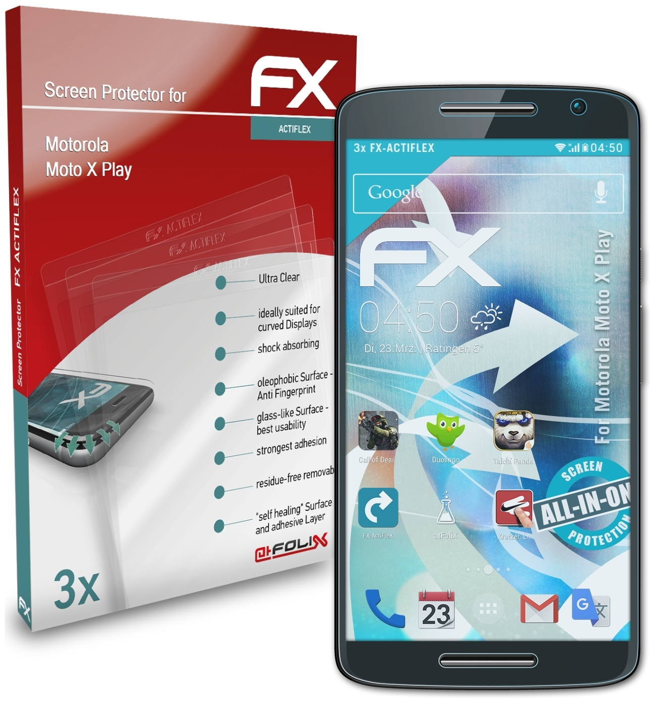 ATFOLIX 3x FX-ActiFleX X Play) Motorola Moto Displayschutz(für