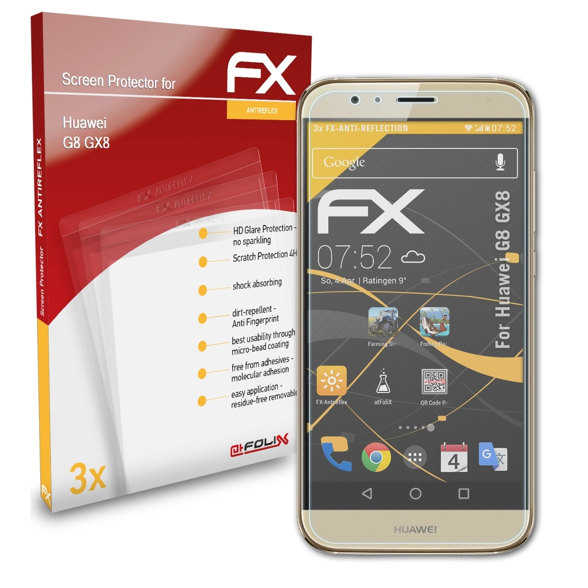 ATFOLIX 3x (GX8)) Huawei G8 Displayschutz(für FX-Antireflex