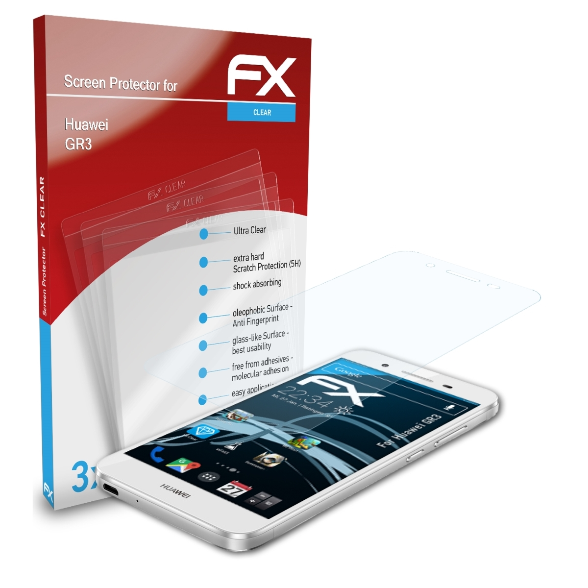 ATFOLIX 3x Huawei GR3) FX-Clear Displayschutz(für