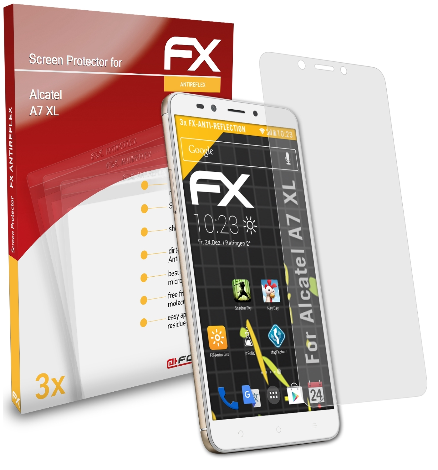ATFOLIX 3x XL) FX-Antireflex Alcatel A7 Displayschutz(für