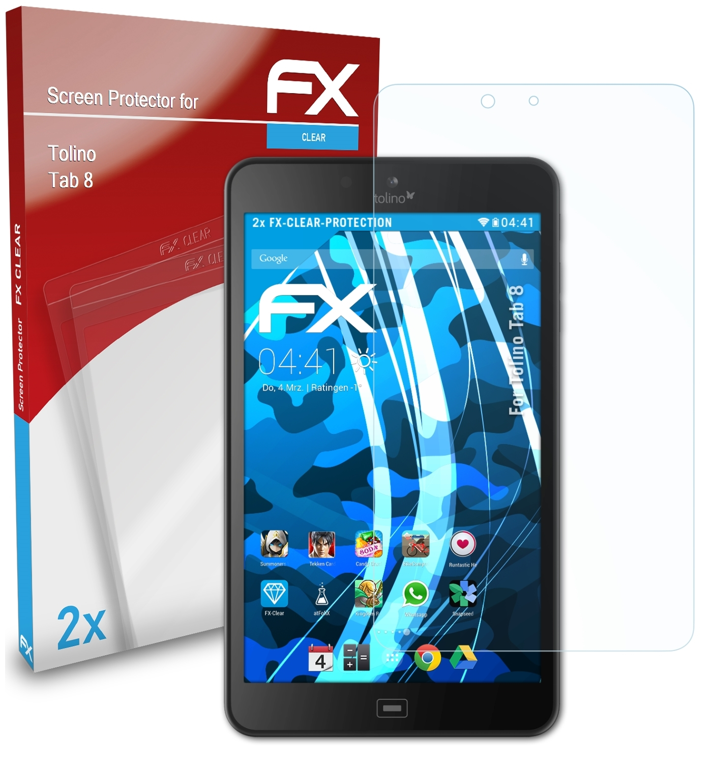 8) Displayschutz(für ATFOLIX 2x Tab Tolino FX-Clear