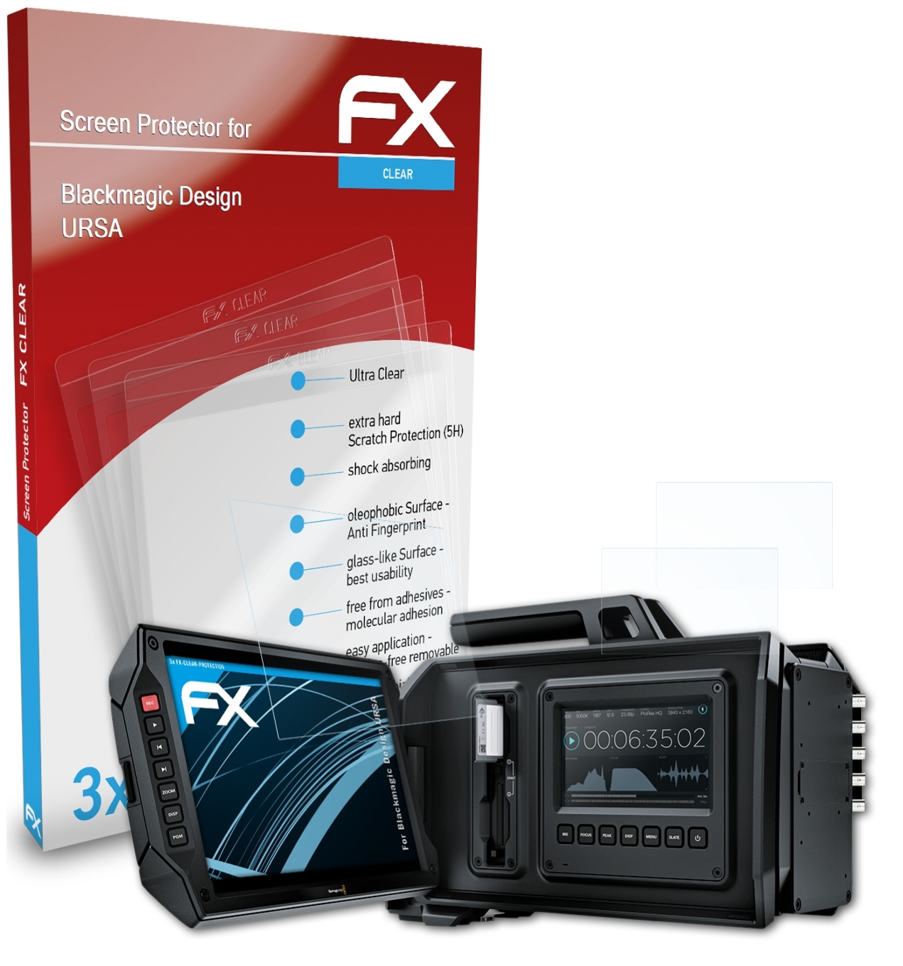 3x URSA) FX-Clear Blackmagic ATFOLIX Design Displayschutz(für