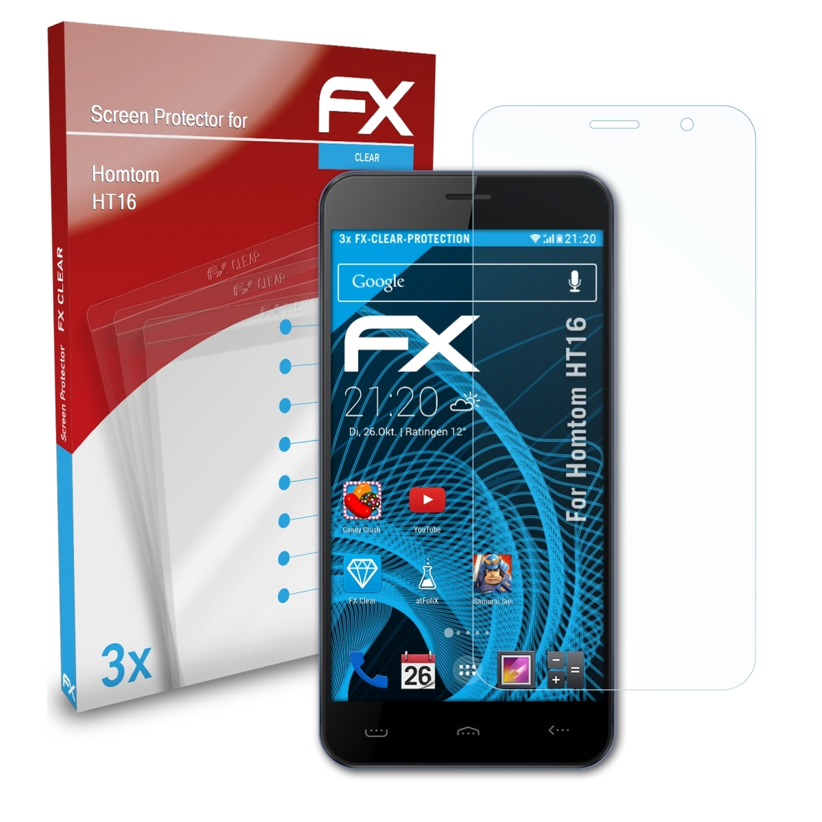 HT16) 3x FX-Clear Homtom Displayschutz(für ATFOLIX