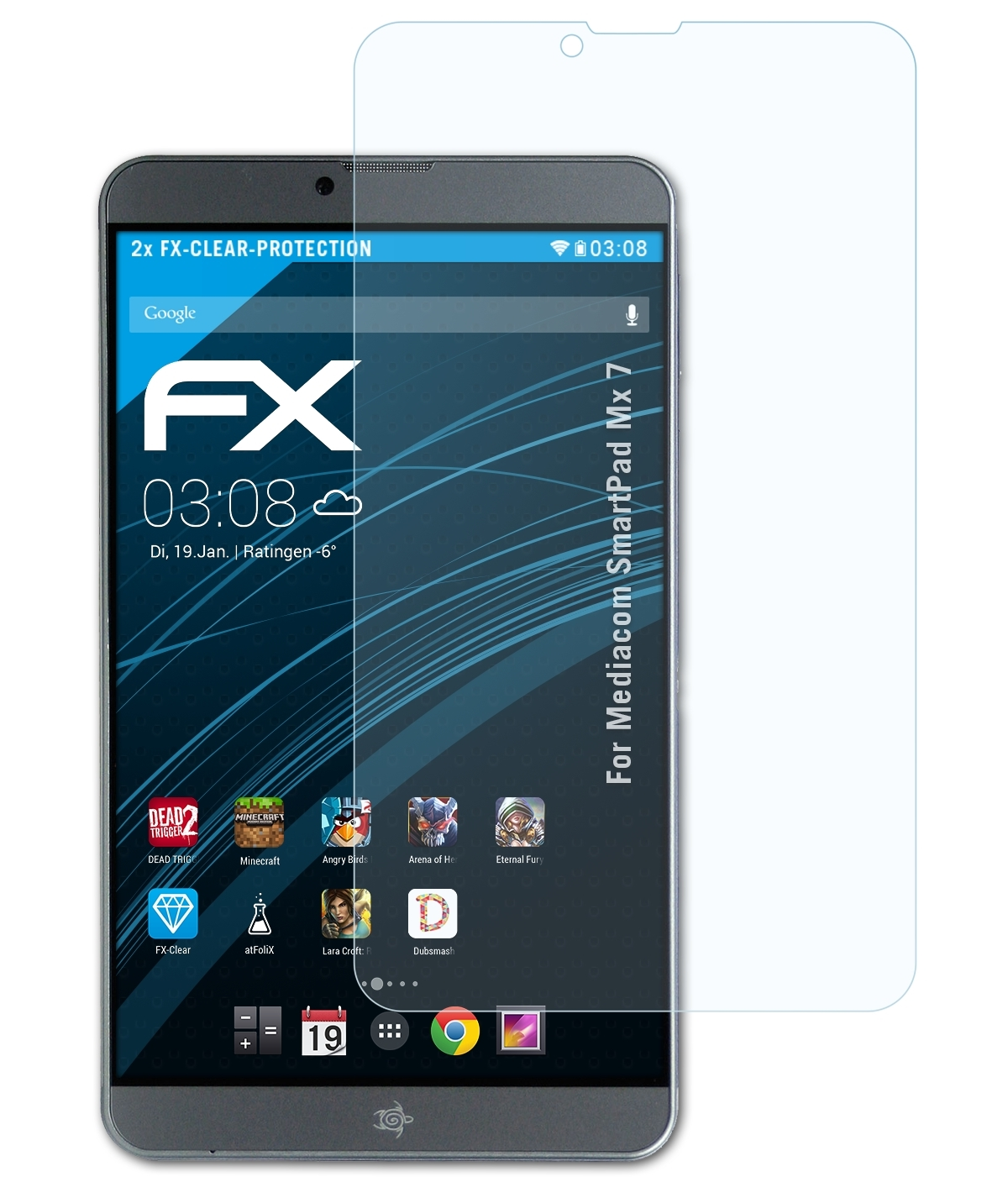 ATFOLIX 2x Displayschutz(für FX-Clear 7) Mx Mediacom SmartPad