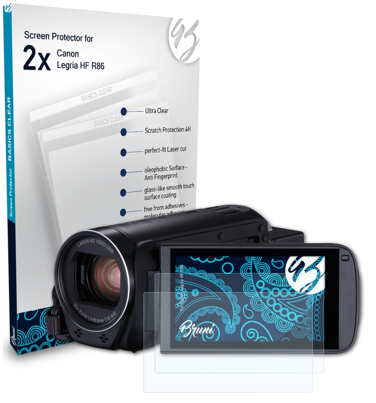 BRUNI 2x Basics-Clear Schutzfolie(für Canon HF Legria R86)