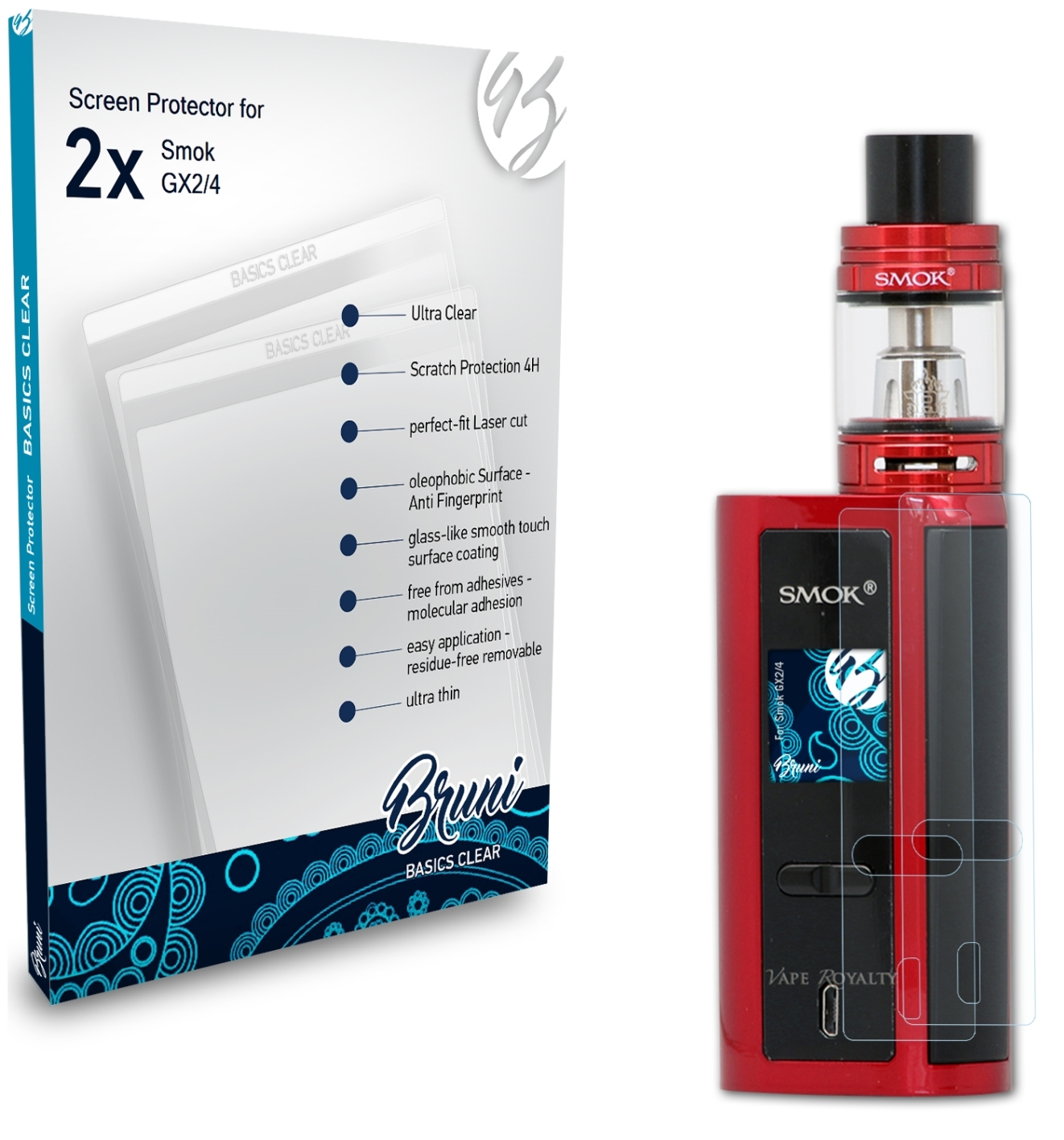 Smok GX2/4) Basics-Clear BRUNI 2x Schutzfolie(für