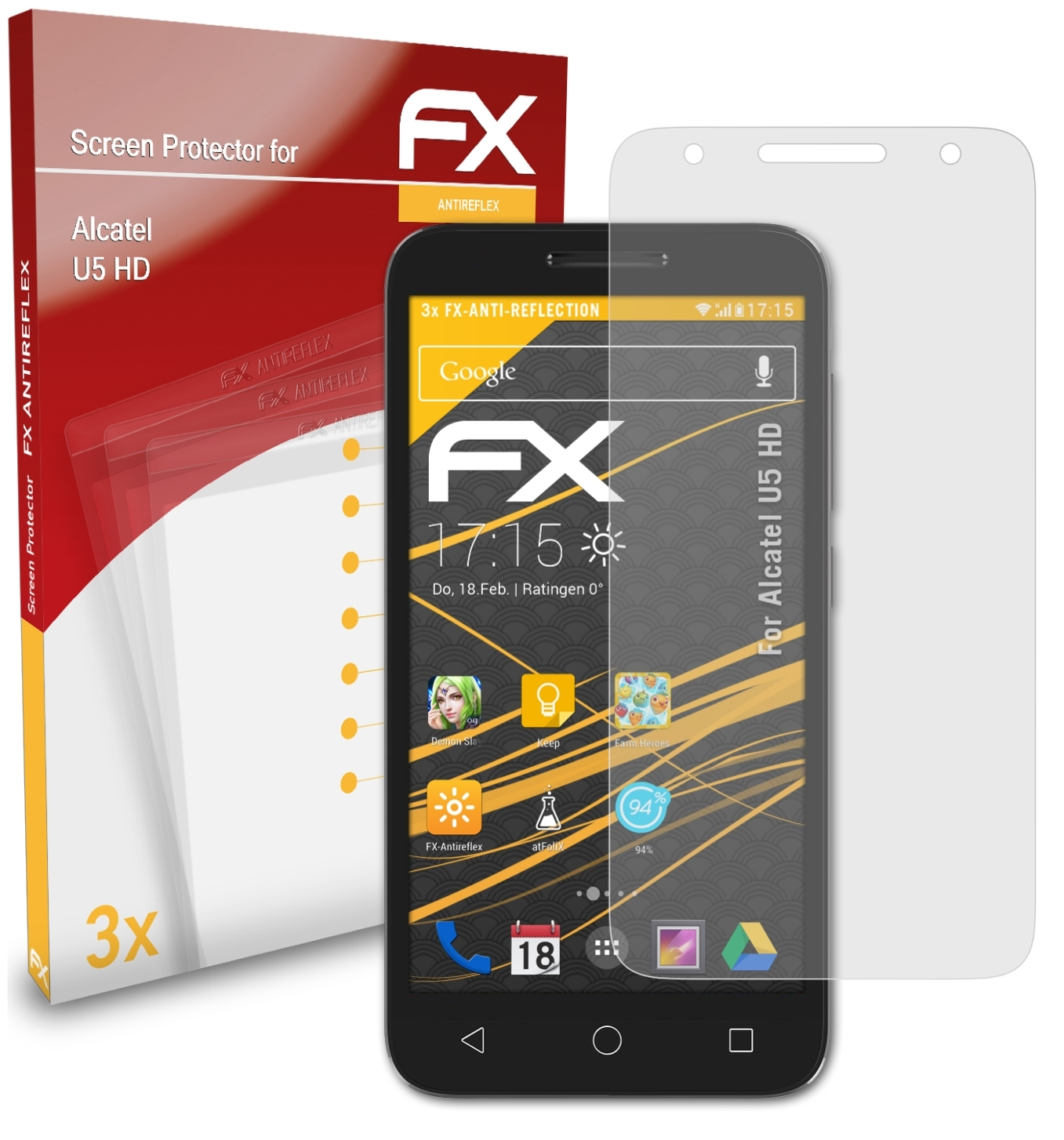 ATFOLIX 3x FX-Antireflex U5 Displayschutz(für Alcatel HD)