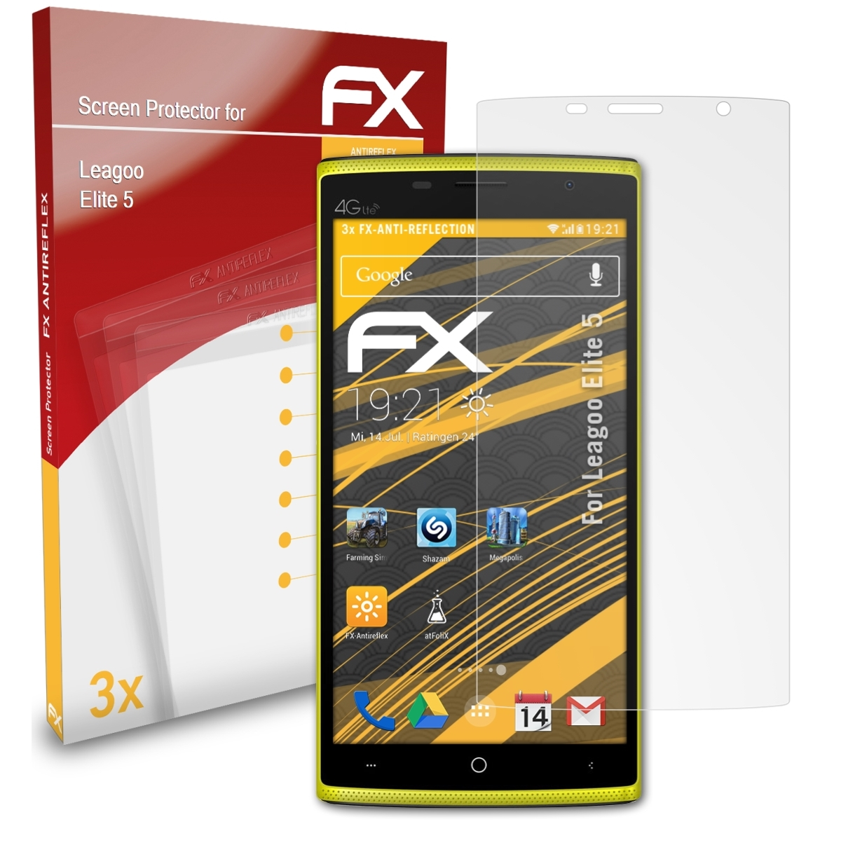 ATFOLIX Elite 5) 3x Leagoo FX-Antireflex Displayschutz(für
