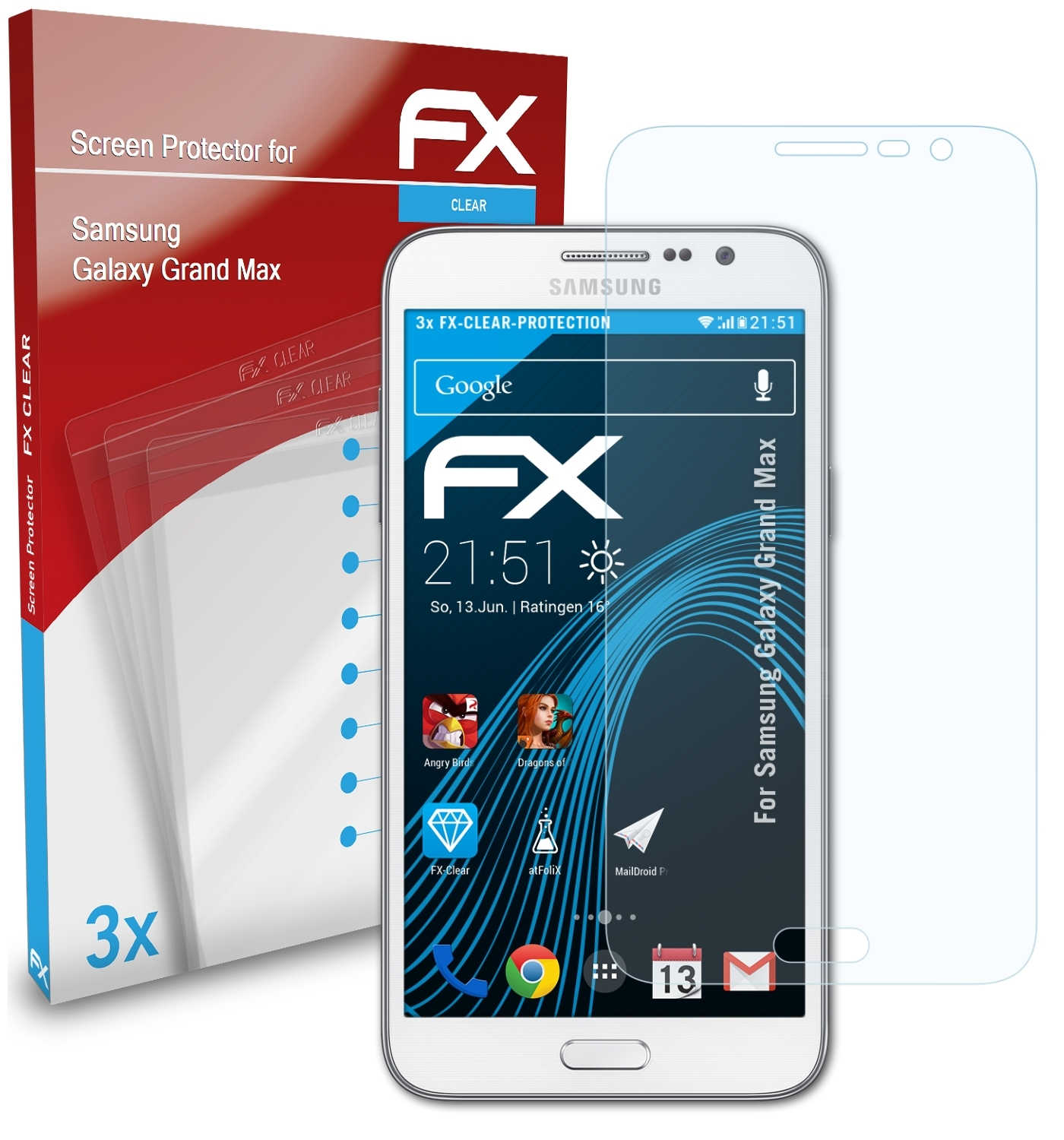 Galaxy ATFOLIX Samsung FX-Clear Grand Displayschutz(für Max) 3x