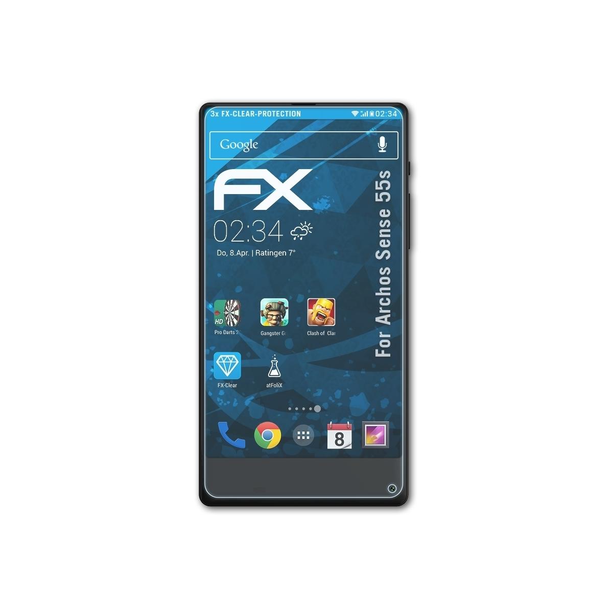 ATFOLIX 3x Sense 55s) Archos Displayschutz(für FX-Clear