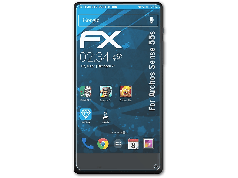 ATFOLIX 3x FX-Clear Displayschutz(für Archos Sense 55s)