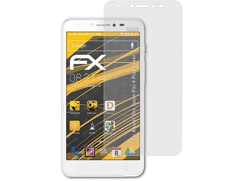 ATFOLIX 3x 4 Pixi Alcatel FX-Antireflex Plus One Power) Touch Displayschutz(für