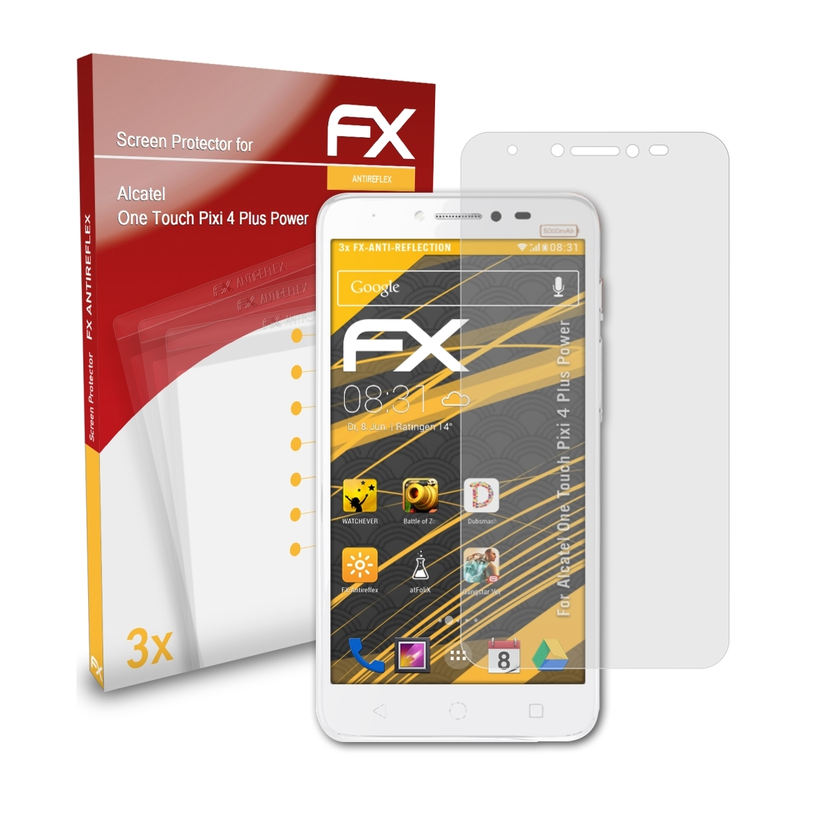 ATFOLIX 3x FX-Antireflex One Power) Touch Displayschutz(für Alcatel 4 Plus Pixi